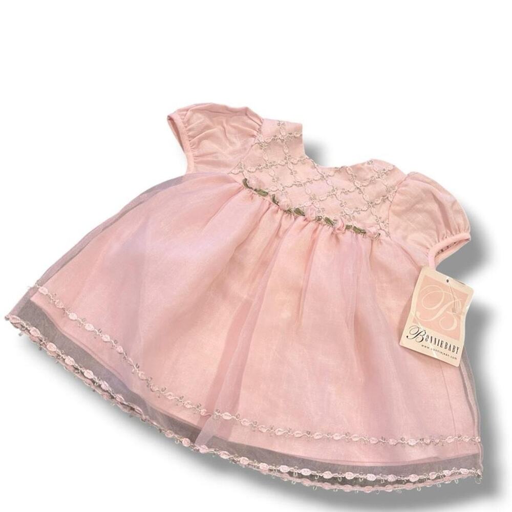 Pink babydoll baby dress with tulle overlay
